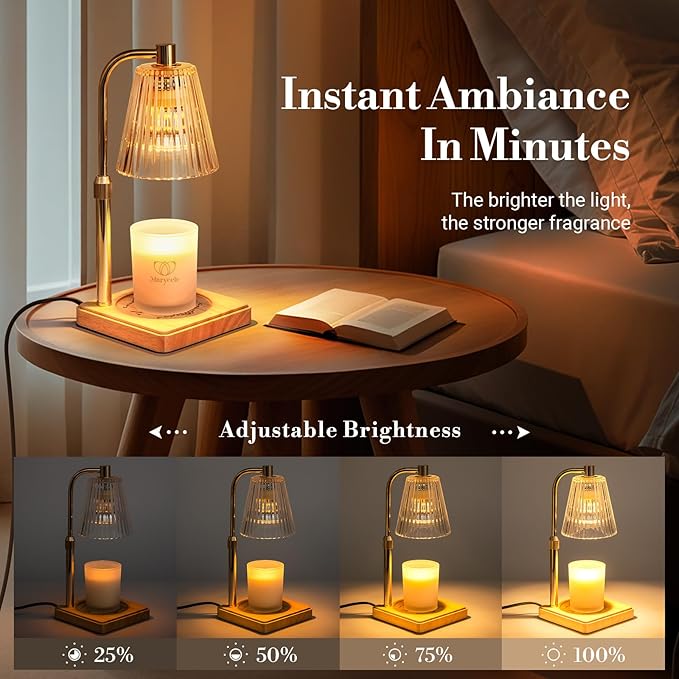 Marycele Candle Warmer Lamp with Timer for Yankee Candles, Adjustable Height Wax Melt Warmer, Birthday Gifts for Mom Women Sister, Vintage Amber Glass Lamp, Fall Decorations for Home Decor