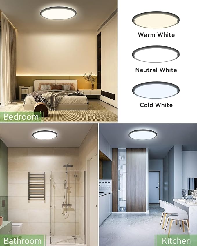 Zemty 8Pack 12 Inch LED Flush Mount Light, 28W 3200lm Super Slim Ceiling Light Fixture, 3000K/4500K/6000K Selectable Ceiling Lamp for Bedroom, Bathroom, Kitchen, Living Room (Black)