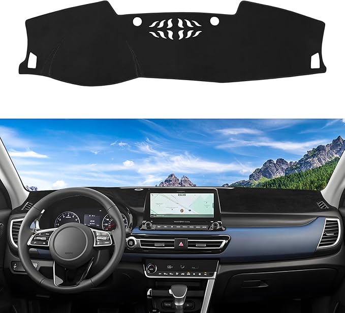 Dashboard Cover Mat Custom Fit for 2021 2022 2023 Kia Seltos Dash Cover Nonslip Dash Mat Protector Sunshade No Glare Black