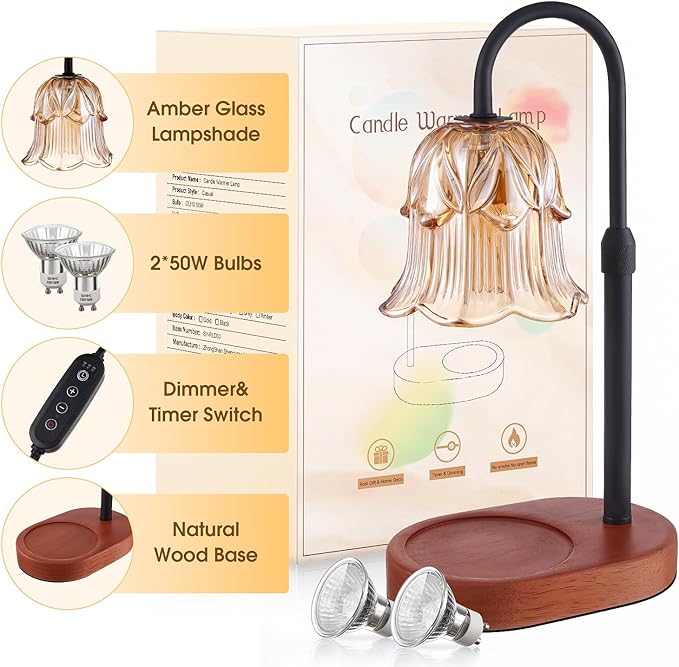 Candle Warmer Lamp Adjustable Timer Electric－Amber Flower Shaped Melting Wax Lamp