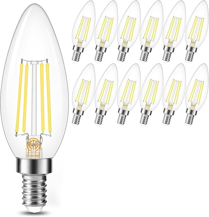 Cotanic Dimmable E12 LED Candelabra Bulb 4000K Daylight, Ceiling Fan Light Bulbs Small Base,60W Equivalent,Type B Bulb for Chandelier,Vintage B11 LED Candle Shape with Clear Glass,600LM,12 Pack