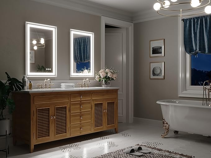 LED Bathroom Mirror, 24“x36“ Lighted Bathroom Mirror with Metal Framed, Extremely Bright LED Mirror for Bathroom, 3 Colors Dimmable, Anti-Fog, Memory, Wall Mounted Lighted Vanity Mirror
