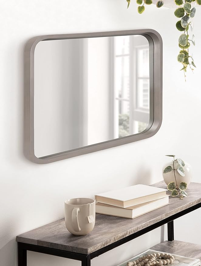 Kate and Laurel Hutton Modern Radius Rectangle Wood Wall Mirror, 20 x 30, Gray, Large Decorative Robust Farmhouse Mirror for Wall