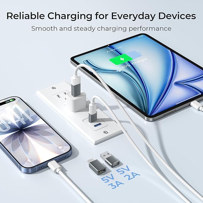 Basesailor USB to USB C Adapter with C Male to 3.0 Female Charger 4P for iPhone 17e 17 Air Apple 16 15 14 13 Pro Max Mini Plus,Thunderbolt 4 OTG Converter for iWatch 11,Samsung Galaxy S26 S25 S24,iPad