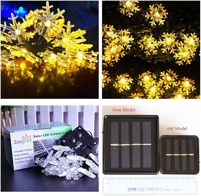 Solar Christmas Lights Outdoor Waterproof 30 LED 20 ft 8 Modes Solar Powered Snowflake String Lights for Garden Patio Yard Home Christmas Tree Parties(Warm White)