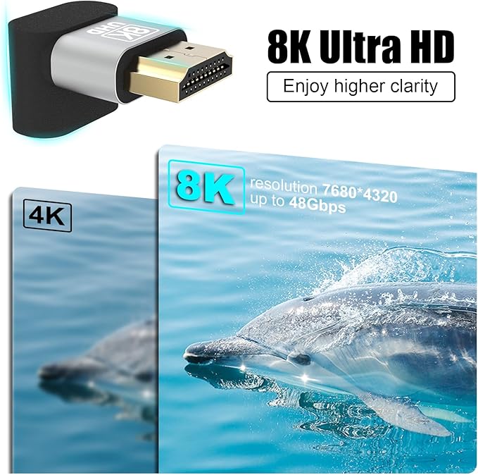 VCELINK 8K@60Hz HDMI Right Angle Adapter, 90 & 270 Degree HDMI Male to Female, HDMI 2.1 Cable Adapter with 4K@120Hz, HDR, eARC for HDTV, Laptop, PS4, PS5, Xbox - 2-Pack