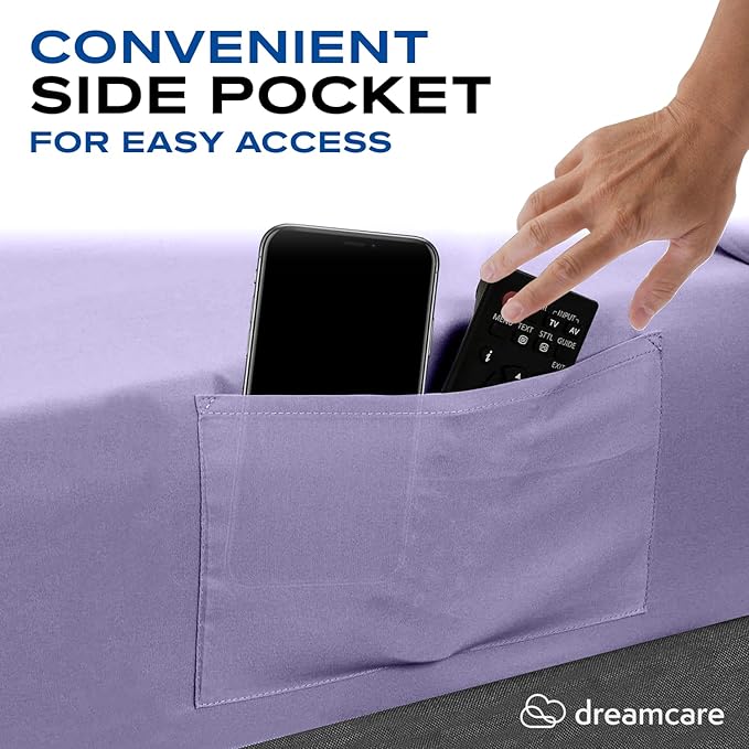 DREAMCARE Full Size Sheets Set - 4 Pcs Cooling Bed Sheets with Up to 15" Deep Pockets - Soft, Long-Lasting 100% Brushed Polyester with Side Pocket (Lavender)