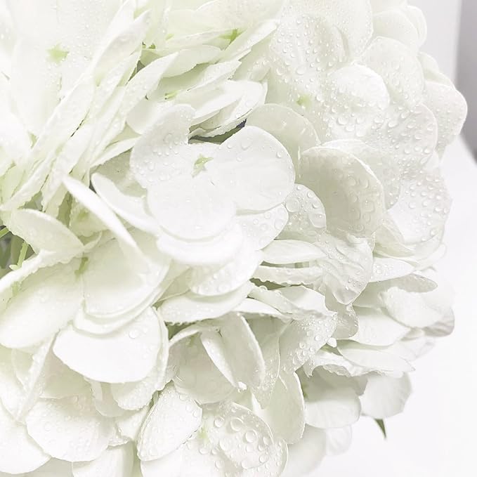 YalzoneMet 4Pcs Real Touch Hydrangea White Artificial Flowers 21'' Faux Latex Big Hydrangea Flowers for Wedding Table Centerpieces Fake Flowers for Party Home Kitchen Living Room Decor