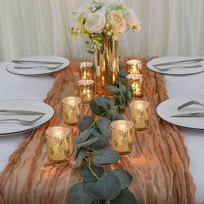 Gold Votive Candle Holders Set of 24 - Speckled Mercury Gold Glass Candle Holder Bulk - Ideal Fall Decor for Boho Wedding Centerpiece Table，Halloween & Thanksgiving Decorations Indoor