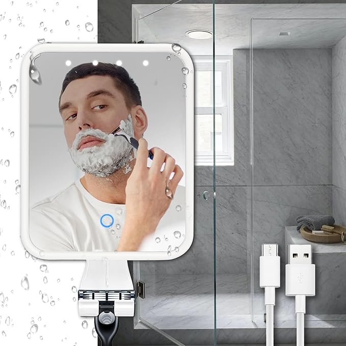 Wall-Mounted Heated Anti-Fog LED Shower Mirror for Shaving – Large Size with Razor Holder