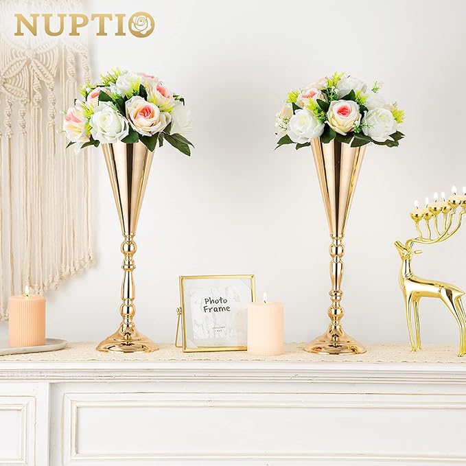 NUPTIO Pcs of 10 Fake Flower Ball Arrangement Bouquet,15 Heads Plastic Roses with Base, Suitable for Our Store's Wedding Centerpiece Flower Balls for Centerpieces Home Décor (Pink Champagne & White)