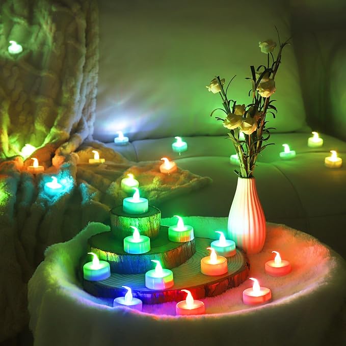 Topstone Color Changing Led Tealight Candles with Remote Control and Timer,Battery Operated Flameless Candle, Votive Candles,Electric Tea Candles for Party,for Indoor Decoration,Pack of 12