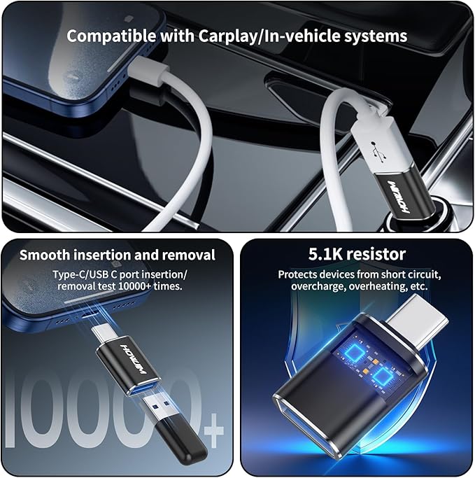 USB C to USB Adapter 4 Pack,Type C Male to USB 3.2 Female OTG Adapter,100W Fast Charging 10Gbps Data Transfer for M-acBook Pro/Air,Phone 15 16 17,Pad,G-alaxy,X-Peria,S-urface,D-ell XPS Black