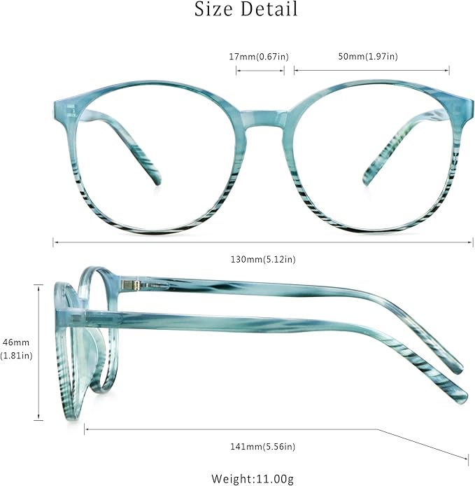 LifeArt Round Blue Light Blocking Glasses, Computer Glasses, Gaming Glasses, TV Glasses for Women Men (Striped Blue, 3.75 Magnification)