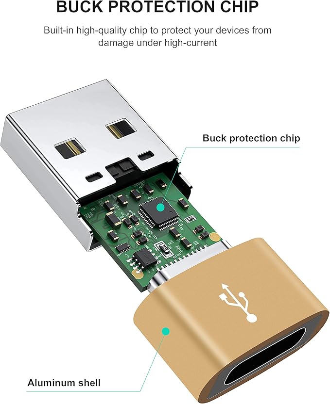 Upgraded USB C Female to USB A Male Adapter,Type C to USB A Charger Cable Converter for Apple iWatch 7 AirPods,MacBook,iPhone 12 13 14 15 Series,iPad mini 6,Samsung Galaxy S20 S21 S22 (3Pack Gold)