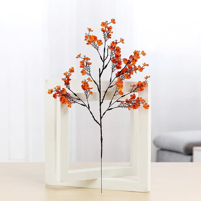 JAKY-Global Babys Breath Orange Silk Artificial Flowers 20 Bundle European Fake Silk Plants Decor Wedding Party Decoration Bouquets Real Touch DIY Home Garden (Orange 20pcs)