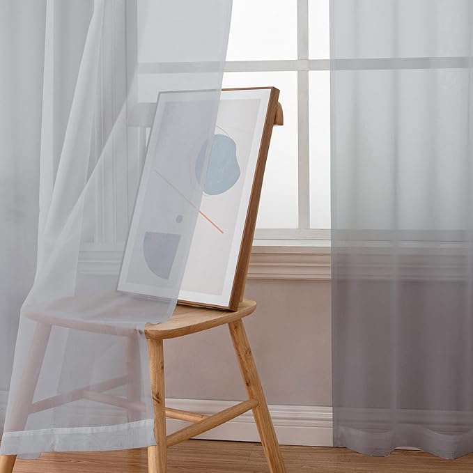 Chyhomenyc Light Grey Sheer Curtains 96 inches Long 2 Panels, Light Filtering Soft Airy Solid Elegant Voile Window Treatment Drapes for Bedroom Living Room Wedding Party Decor, 42 Wx96 L, 8FT L