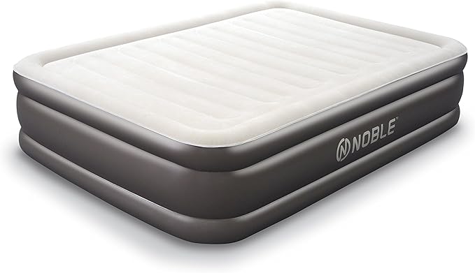 Noble Queen Size Luxury Upgraded Double HIGH Raised Air Mattress, Inflatable Airbed with Built-in Pump Elevated Raised Air Mattress Quilt Top, Coil Beam Technology
