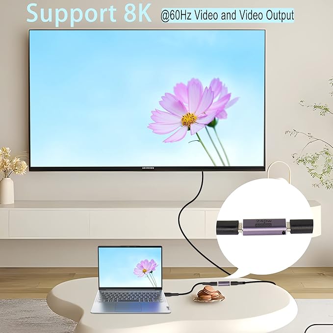 QIANRENON 240W 40Gbps USB4.0 C Female to Female Adapter Coupler Type C 4.0 Female Connector Extender, LED Indicator, Supports 8K Audio and Video Transmission, 2 pcs (Passthrough F/F)