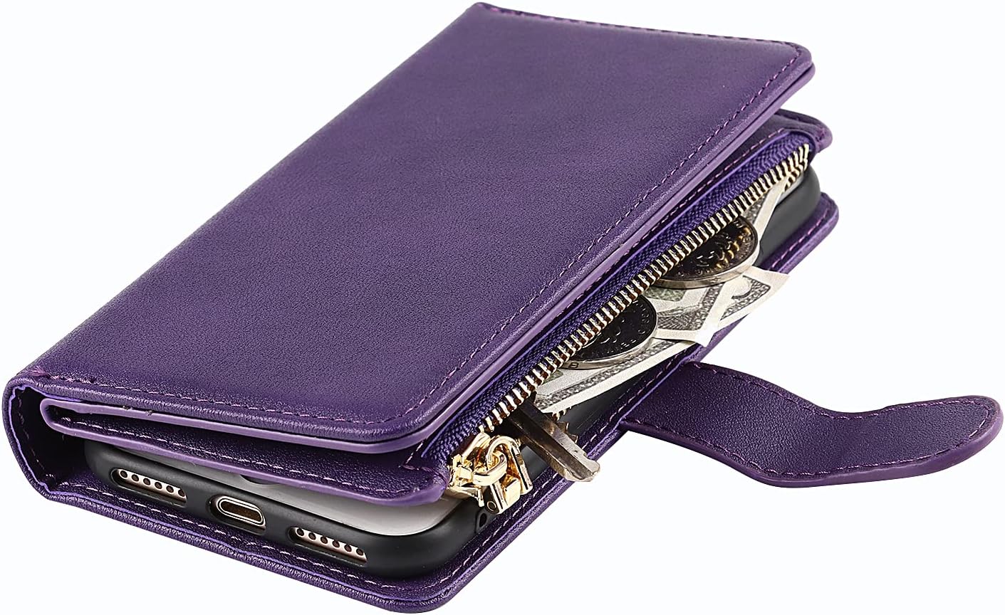 Jaorty Wallet Case for iPhone 7/8/iPhone SE 2nd 2020/iPhone SE 3rd 2022, 9 Card Slots, Zipper Cash Pocket, Purple