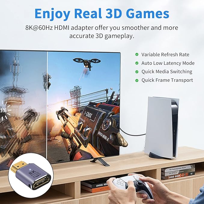 Poyiccot HDMI Extension Adapter 8K, UHD 48Gbps HDMI 2.1 Male to Female Adapter Connector Supports 8K@60Hz, 4K@120Hz, 3D HDR for Laptop,DVD,TV, Monitors,TV, PS5, 2-Pack