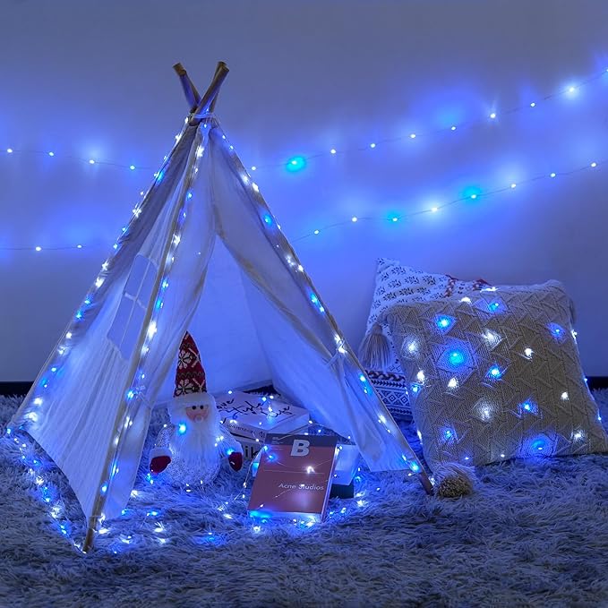 JMEXSUSS 4 Pack 50 LED Fairy Lights Battery Operated Silver Wire 16.1ft Waterproof Blue & White Twinkle Lights for Gifts Party Wedding Christmas Indoor Outdoor Decorations