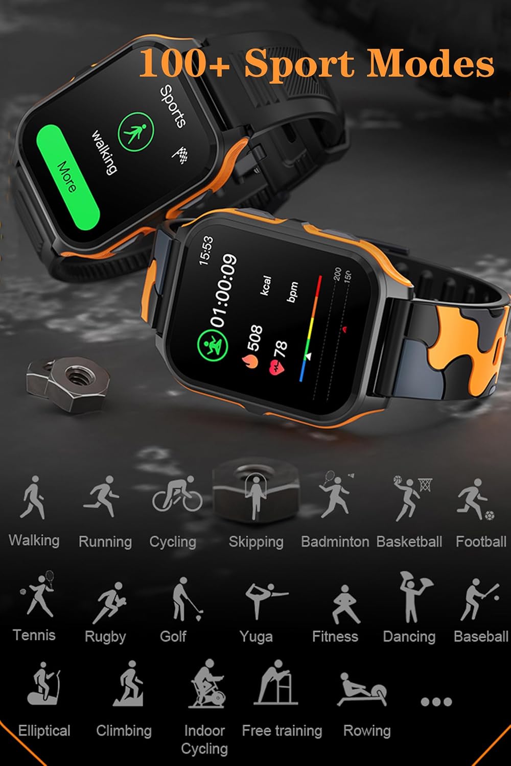 Yihou Rugged Military Smart Watch for Men, 1.83" Outdoor Running Smartwatch with Answer/Make Call, 100 Sport Modes