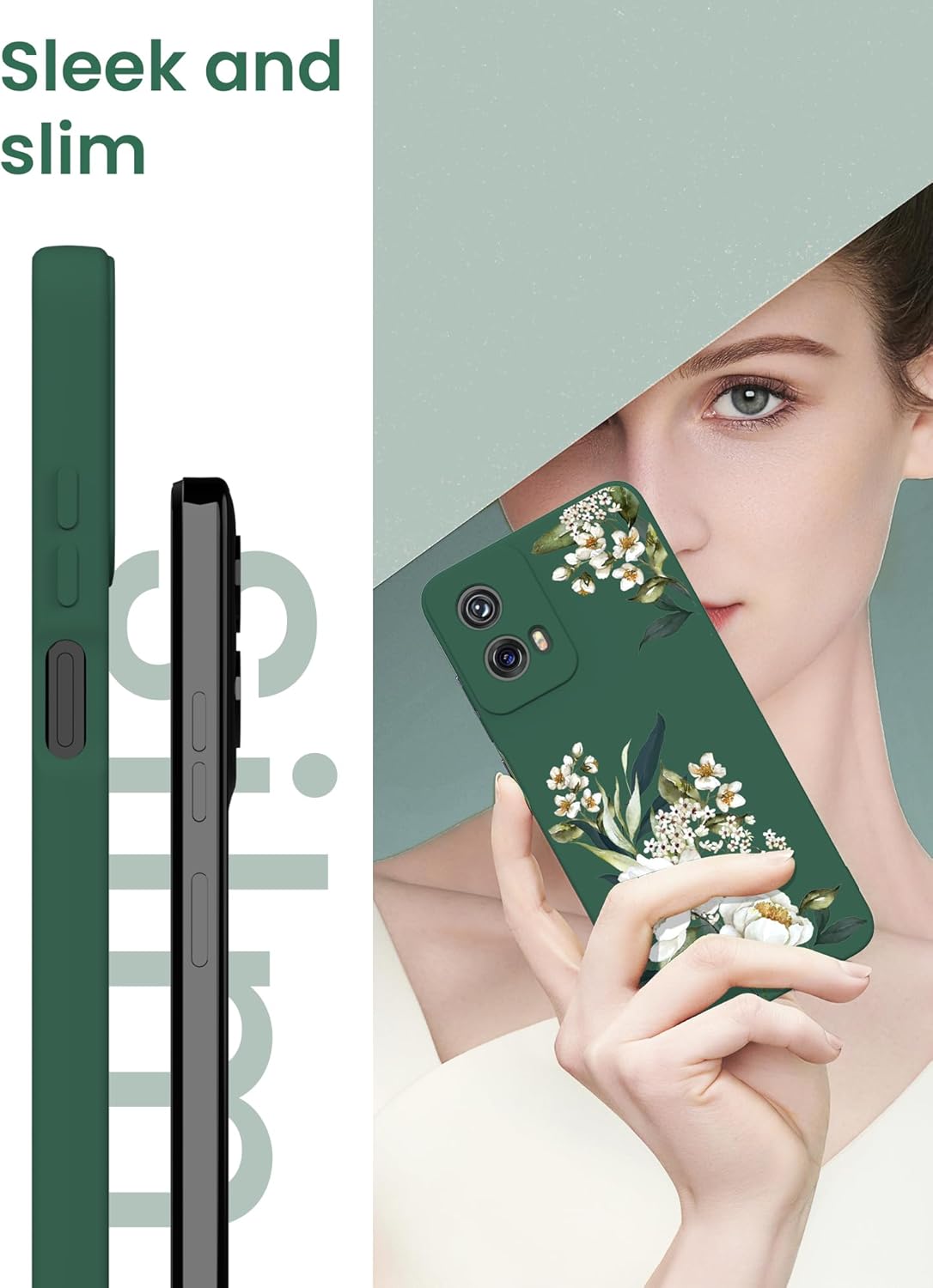 Motorola Moto G 5G 2024 Case, Girls Women Floral Liquid Silicone, Shockproof Soft Protection with 2X Screen Protectors