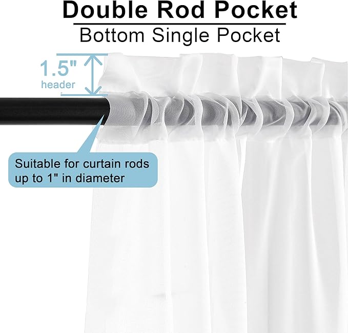 OWENIE White Sheer Curtains 72 Inches Long 2 Panels, Transparent Voile Sheer White Curtains Double Rod Pocket Gauze Drapes for Living Room Bedroom Window Sliding Glass Door Treatment, 42 x 72 Inch