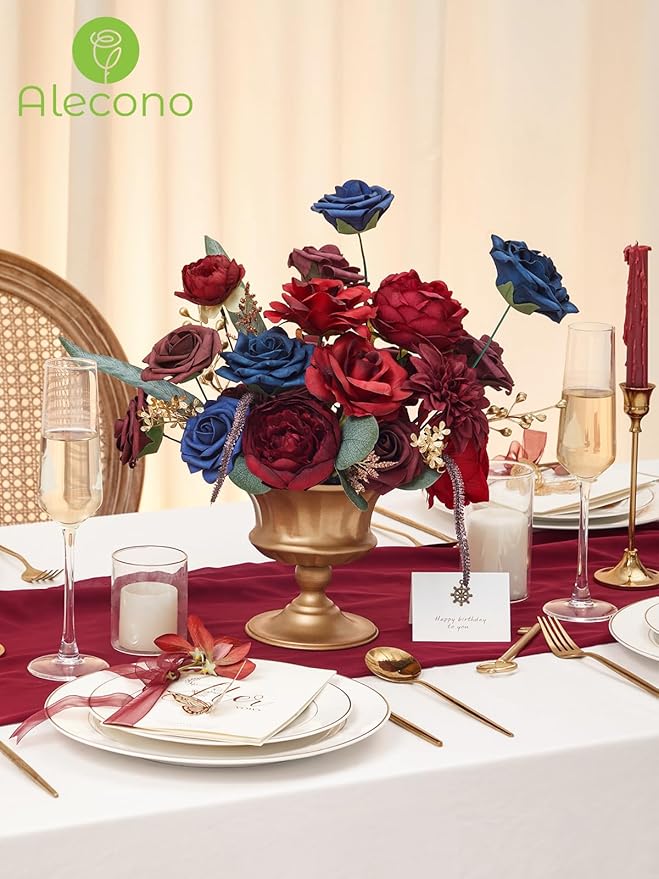 Alecono Artificial Flowers, Red Fake Flowers for Wedding, Burgundy Silk Cake Flowers for DIY Wedding Bouquets Party Decor Table Centerpieces Arrangements
