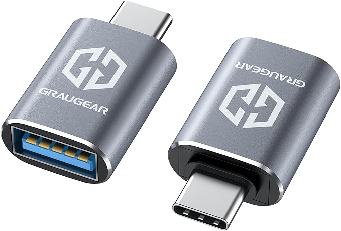 GRAUGEAR USB to USB-C Adapter Pack of 2, 10Gbps Data Transfer, USB-C Male to Type-A Female Adapter, Compatible with PC, Laptop, MacBook, iPhone, iPad, Apple Watch, USB Charger, Type C Devices