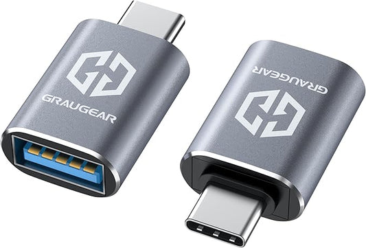 GRAUGEAR USB to USB-C Adapter Pack of 2, 10Gbps Data Transfer, USB-C Male to Type-A Female Adapter, Compatible with PC, Laptop, MacBook, iPhone, iPad, Apple Watch, USB Charger, Type C Devices