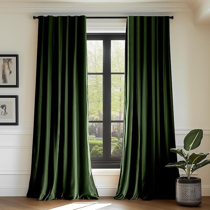 Lazzzy Velvet Blackout Curtains Thermal Insulated Room Window Drapes Super Soft Luxury Curtains for Living Room Bedroom Rod Pocket 2 Panels, Moss, 42" W x 84" L