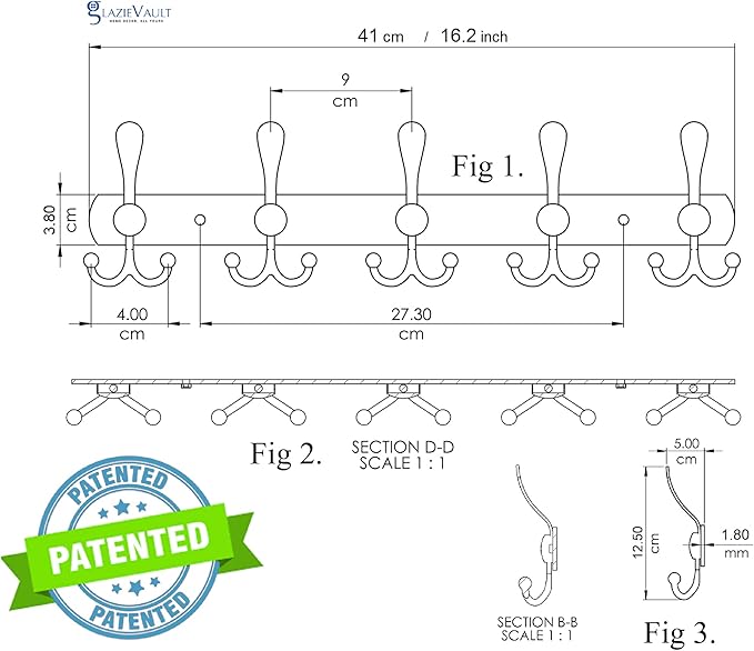 GlazieVault Coat Rack Wall Mount - Stainless Steel Coat Hooks (2 Pack) - Heavy Duty Wall Hooks for Clothes & Accessories