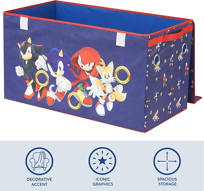 Idea Nuova Sega Sonic the Hedgehog Collapsible Storage Trunk,Durable Toy Chest with Soft Lid, 28.5x14.5x16, Foldable Organizer for Kids’ Bedroom & Playroom