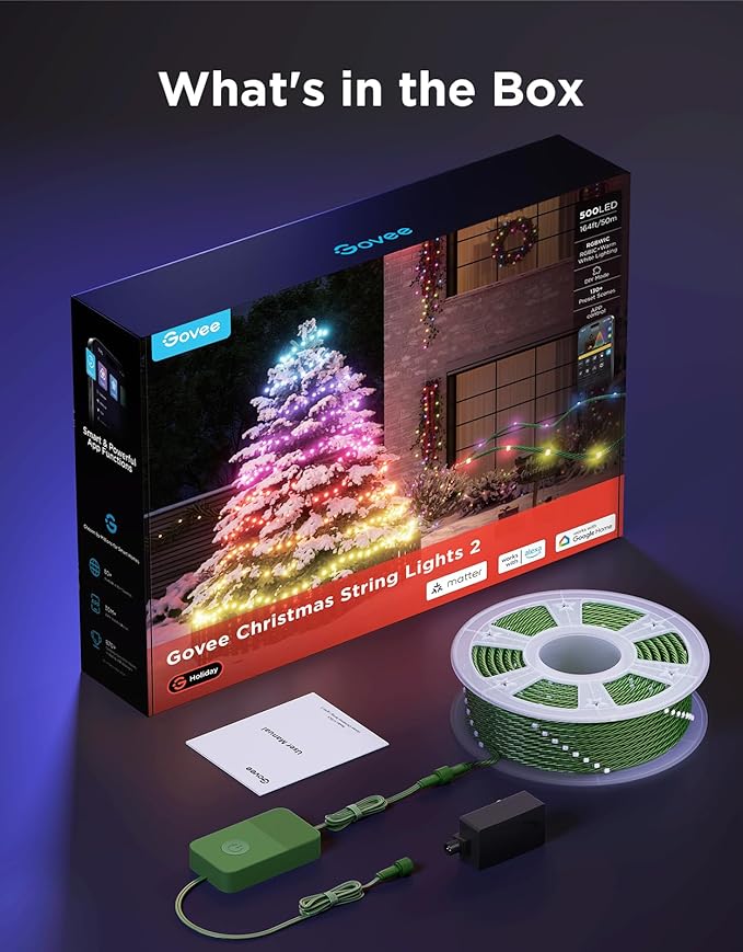 Govee Christmas Lights 2, RGBWIC 164FT 500LEDs String Lights for Holiday Decor, Smart Indoor Outdoor LED Decoration with Shape Mapping Function, 130+ Scene Modes, APP Control, Green Wire