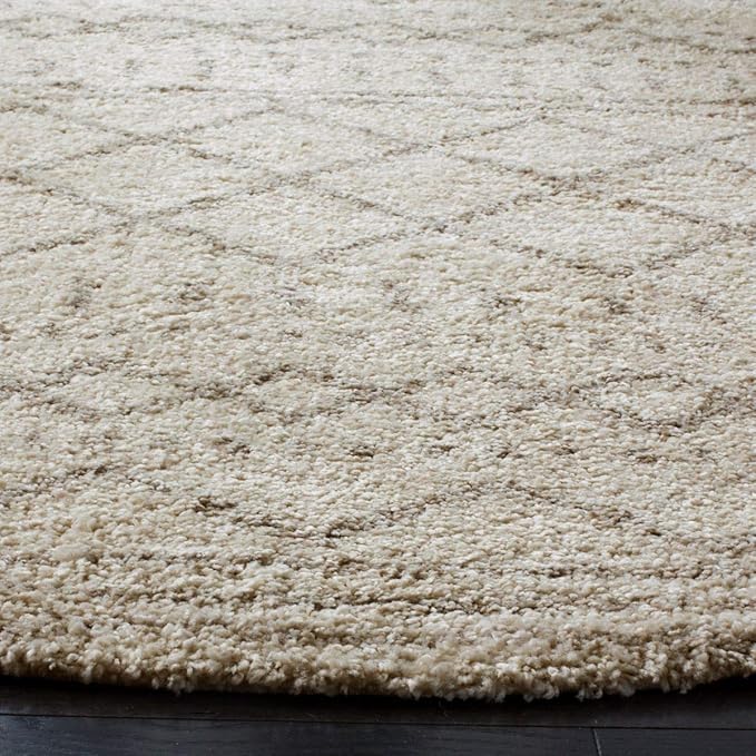 SAFAVIEH Arizona Shag Collection Area Rug - 10' Round, Ivory & Beige, Moroccan Design, Non-Shedding & Easy Care, 1.6-inch Thick Ideal for High Traffic Areas in Living Room, Bedroom (ASG741A)