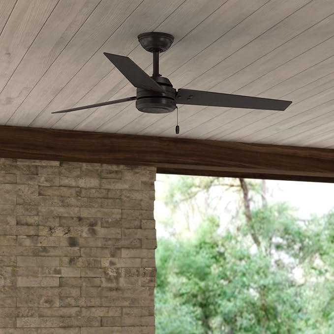 Hunter 52 inch Outdoor or Indoor Ceiling Fan No Light - Bronze Ceiling Fan without Light, For Patio, Porch, Garage, or Living Room, Standard Mount, 3 Blades, Pull Chain - Cassius 59261, New Bronze