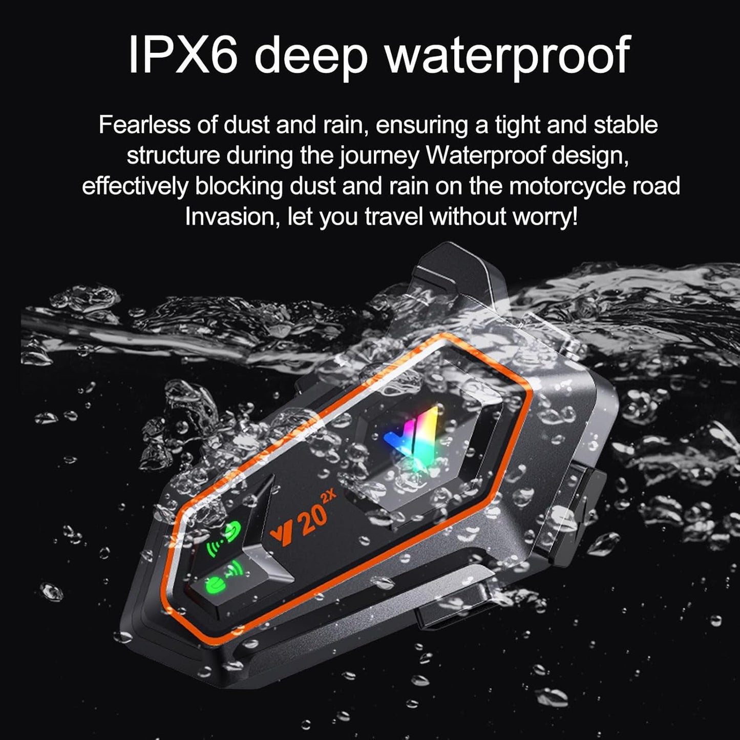 Y20-2X Motorcycle Helmet Bluetooth Headset, Dual 100m Intercom, Bluetooth 5.3, Smart Noise Reduction, IPX6 Waterproof