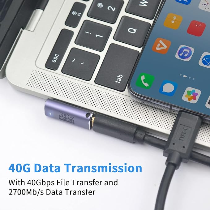 Poyiccot USB C Right Angle Adapter 240W, Right Angle 90 Degree USB C Male to Female Extender Support 40Gbps Data Transfer, 8K Video with LED Light for ipad, MacBook, Tablet, Phone, 2pcs