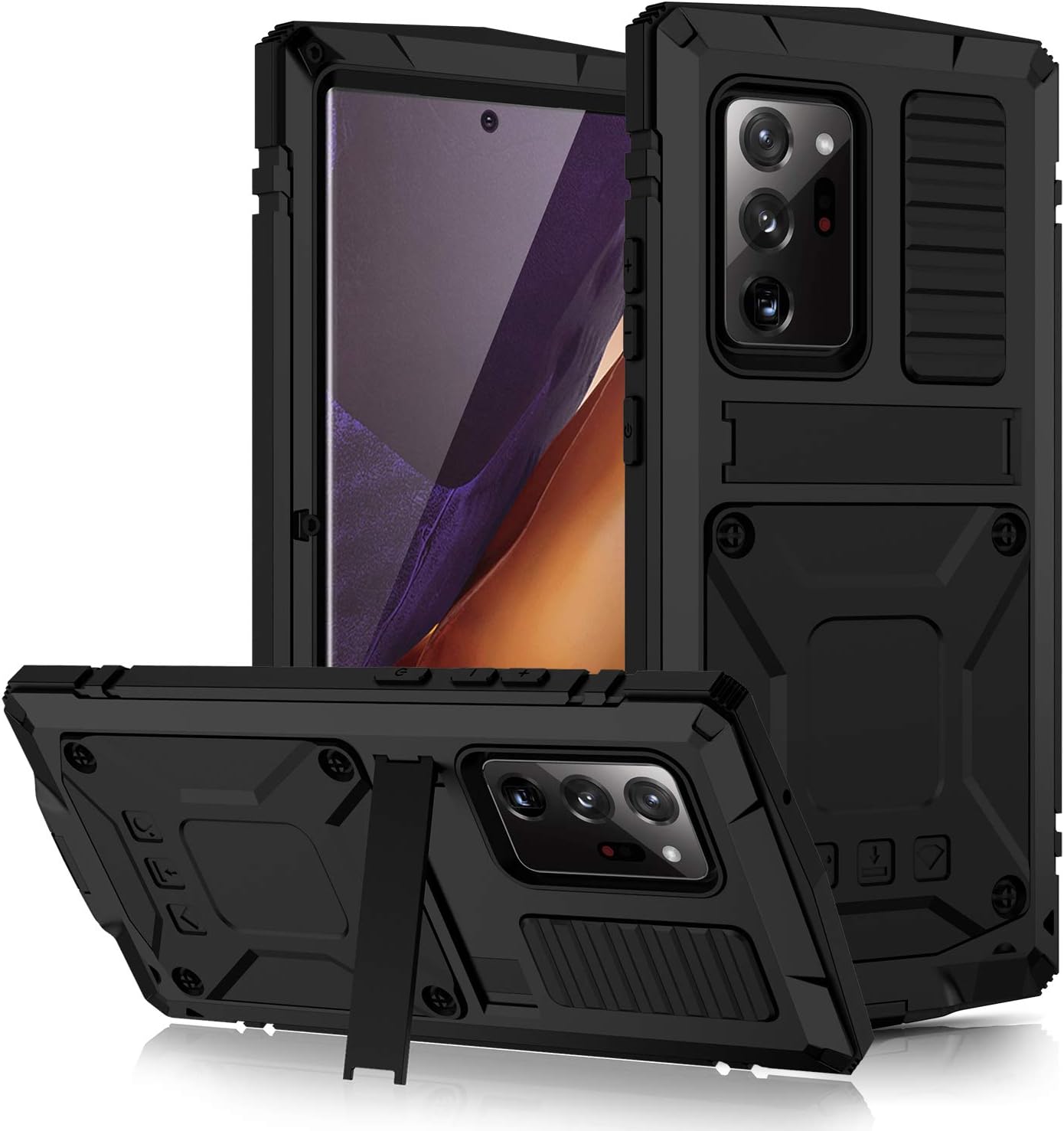 Samsung Galaxy Note 20 Case, Heavy Duty Aluminum Metal Gorilla Glass Waterproof Shockproof Protector Cover (Black)