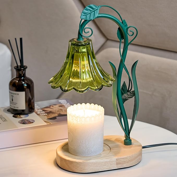 IN HAPPY Flower Candle Warmer Lamp with Timer, Birthday Gifts for Women Mom,Housewarming Gifts New Home Decor,Wax Melt Warmer for Jar Candles with 2 Bulbs