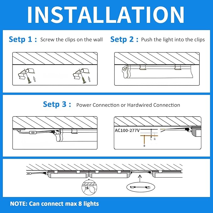 CNSUNWAY 2FT LED Shop Light, 20W 3000K Warm White, T8 LED Tube Light, Ceiling and Utility Shop Lights, Linkable Under Counter Lights for Kitchen, Garage, Workbench, Basement, ETL Listed (Pack of 6)