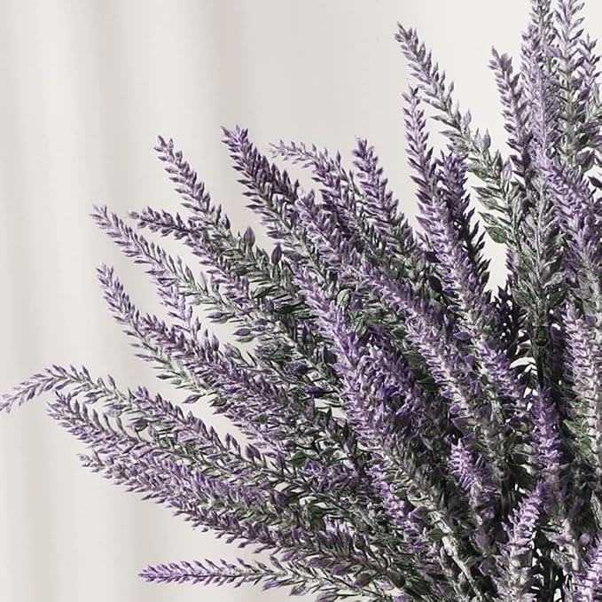 Artificial Lavender Flowers with Vase,Fake Lavender Plant Artificial in Metal Vase for Kitchen Counter Rustic Farmhouse Decor (Family,Purple)