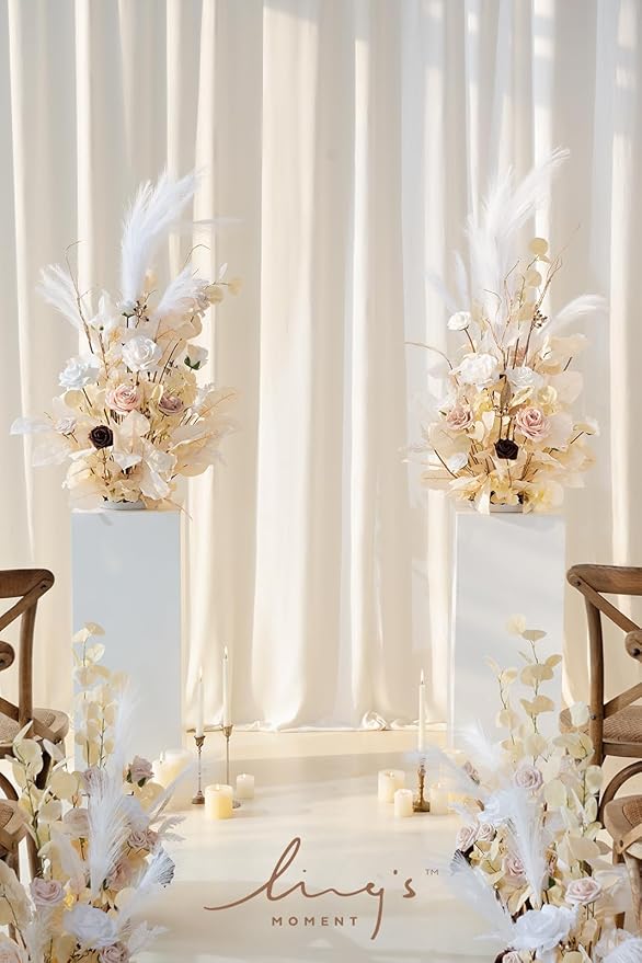 Ling's moment Christmas Decor, 41" Tall Fall Free Standing Artificial Flowers Arrangements 2pcs Wedding Arch Altar Stage Decorations White Beige for Ceremony Reception Rose Fake Floral Party