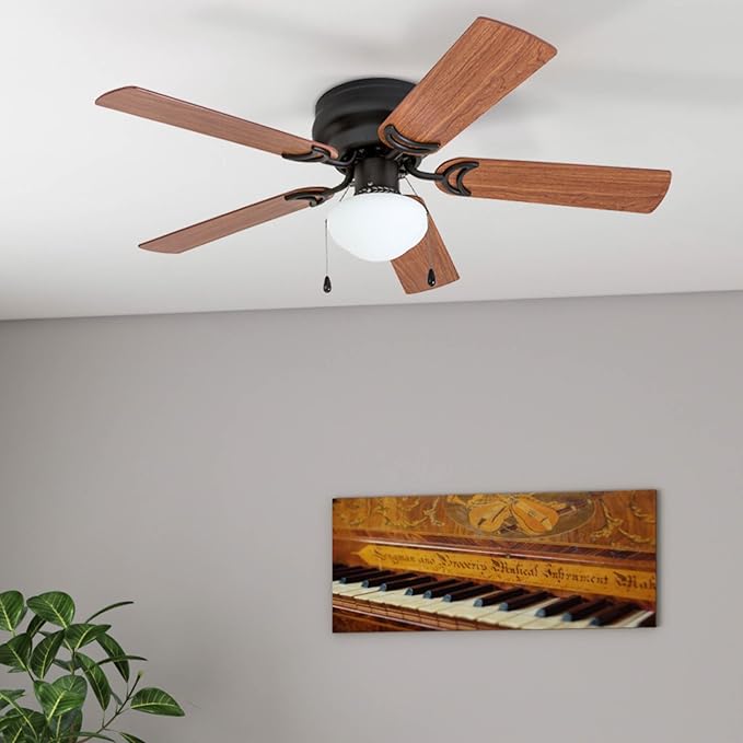 Prominence Home Alvina Traditional 42 Inch Ceiling Fan with Light, LED Flush Mount Ceiling Fan, Indoor Fan with 5 Blades, Light Cherry and Maple Brown Blade Finish Options, Bronze (50860-01)