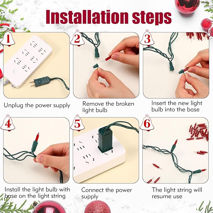 Mudder 200 Count 2.5V Christmas 50/100/150/200 Count Mini Incandescent Wire String Lights Replacement Bulbs Indoor/Outdoor Christmas Lights Decorations for Home Xmas Tree(Red)
