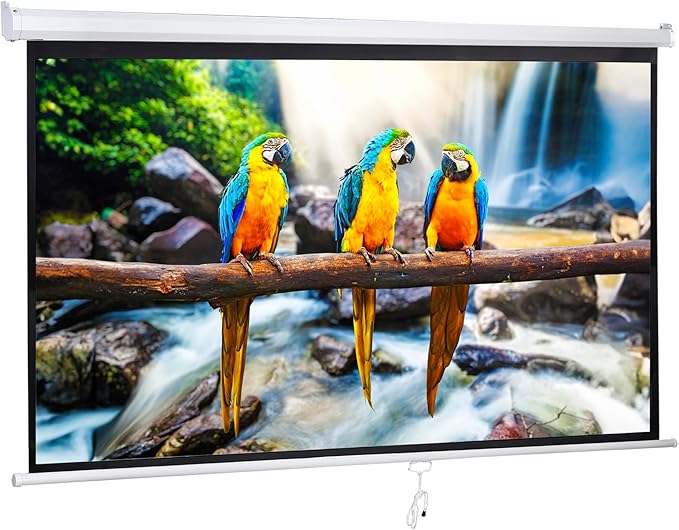 120 Inch Projection Screen Outdoor Indoor 1:1 HD Foldable Manual Pull Down Projector Screen for Movie Home Backyard Theater Cinema Office Video Game, White