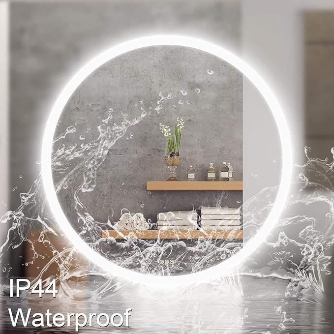 Wall-Mounted LED Round Bathroom Mirror, Makeup Mirror (36inches x36 inches,) 3 Color Stepless Dimmable Memory Bathroom Vanity Mirror with Lights CRI90+ 3000-6400K Smart Mirror with Touch