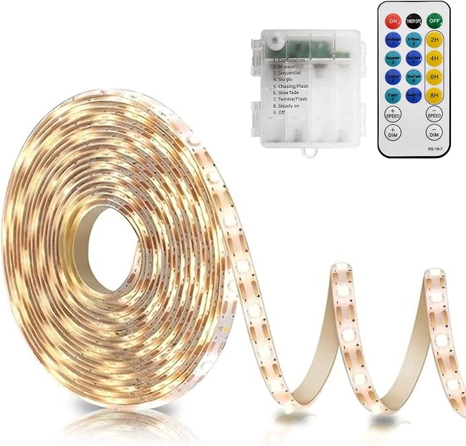 echosari Strip Lights Battery Operated, 16.5Ft 150 LED 2835 SMD Closet Strip Lights with Remote for Bedroom, Kitchen, Cabinet Décor (Warm White)